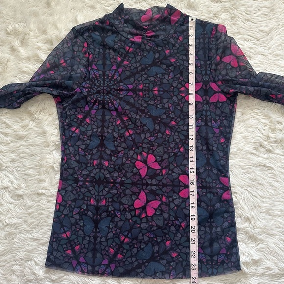 Ted Baker Top Kamill Printed Mesh Long Sleeve Butterfly Kaleidoscope Sz 8 - Picture 10 of 12